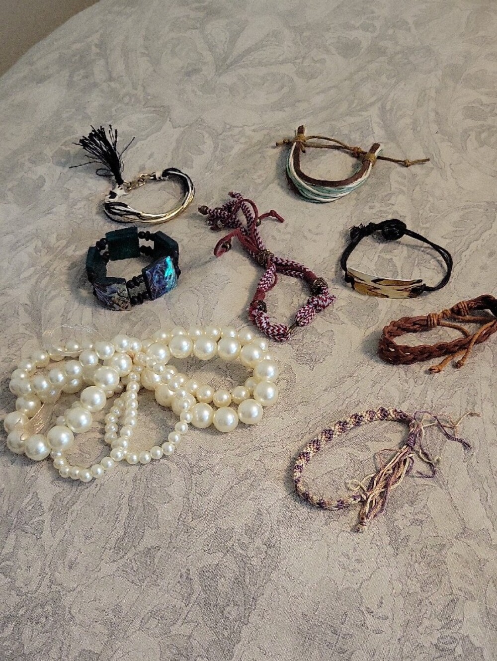DONATING Mixed Fashion Bracelet Lot in Pearl, Teal, Brown and Black Tones